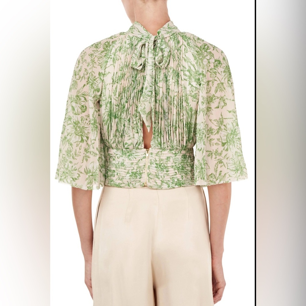 Amur Lee Plissé Leaf Print Silk Blouse, small - Picture 3 of 13